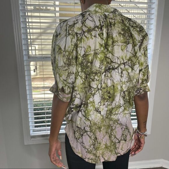 Revolve Fifteen Twenty Silk pajama style Sheer Natural Print Top Small - Picture 9 of 16